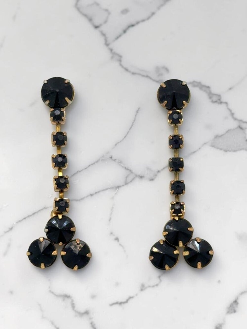 Vintage Black Rhinestone Dangle Earrings